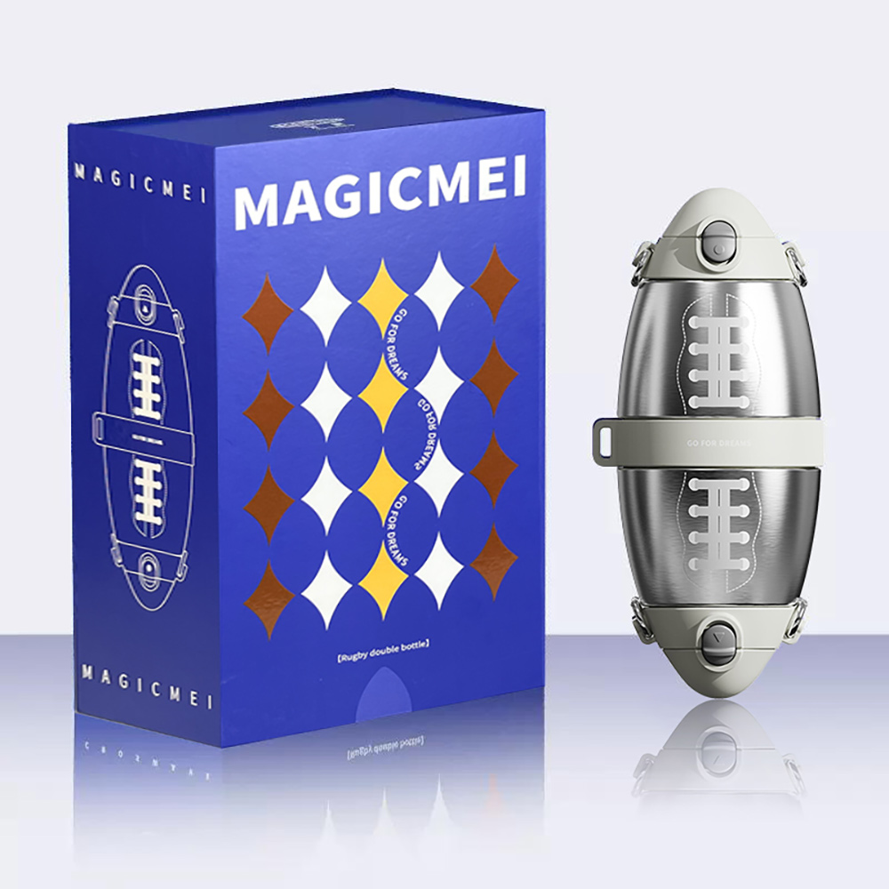 MagicMei Rugby Water Bottle Silver One