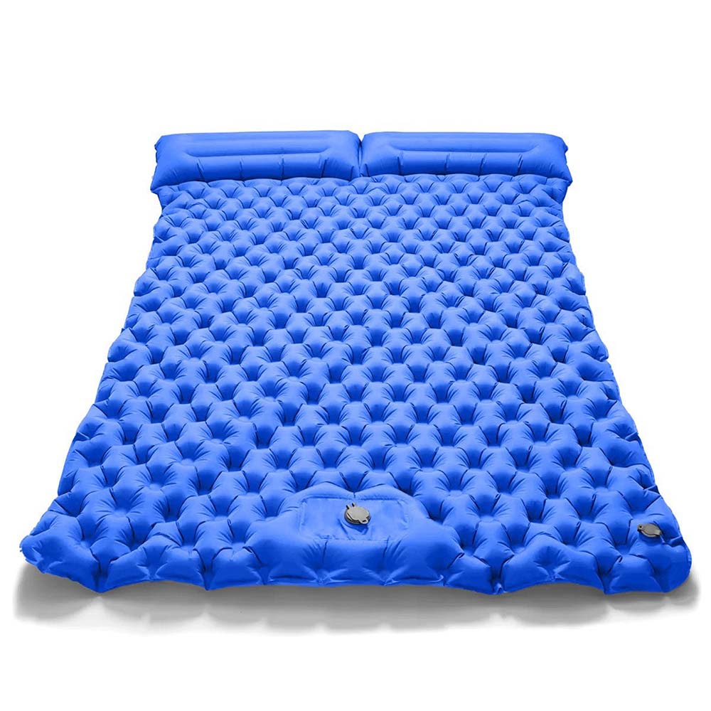 Self-Inflating Double Sleeping Pad 4" Extra-Thick Inflatable Mat With Built-In Pillow And Foot Pump—Perfect For 2 Persons, Ideal For Backpacking, Hiking, Camping, And Travel Blue