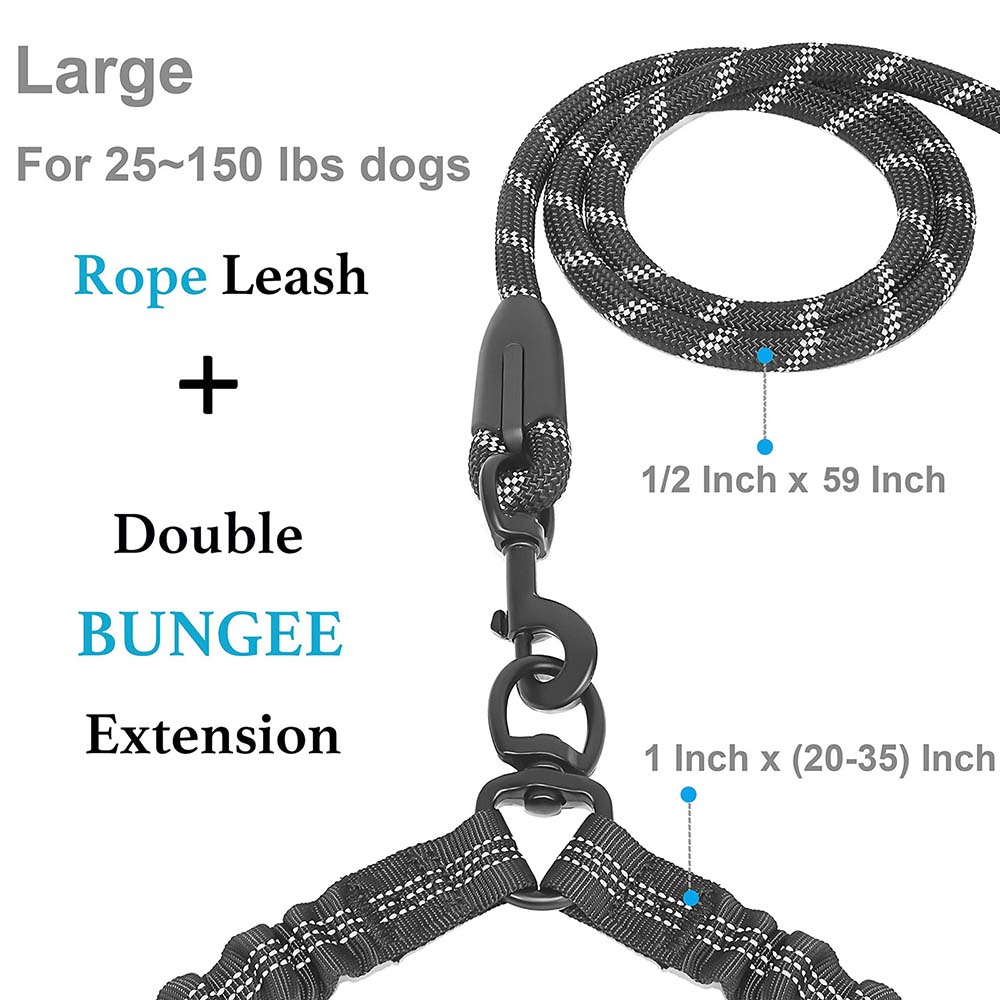 5 - Dual Dog Leash - 360° Swivel, No-Tangle Double Dog Leash with Shock Absorbing Bungee for Two Dogs, Black, Large (25-150 lbs) Red