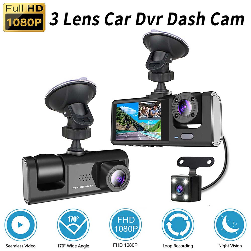 0 - Dash Camera For Car, Security Camera, Dash Cam Mini Car Recorder 2 Inch Screen Front And Inside Dual Car Cameras 1080P With WDR, Night Vision, G-Sensor Auto Lock, Loop Recording With 32GB Card Front+Cabin+Rear +32GB