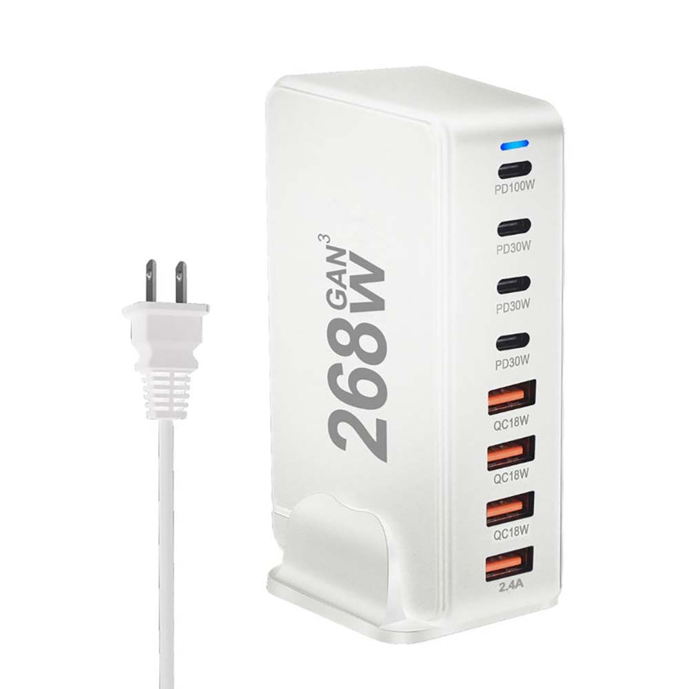 268W Fast Charging Blocks,8-Port Fast USB C Charging Station with 5 USB-C+3 USB-A,Portable Multiport USB Charging Block Wall Hub for iPhone 15 14 13 12 iPad MacBook Galaxy Pixel Switch,GaN Charger Box White