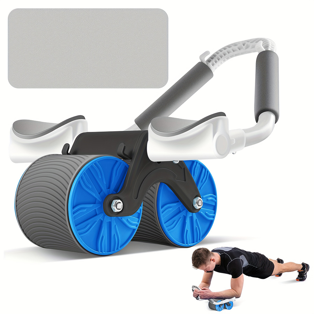 Automatic Rebound Abdominal Wheel Elbow Support Ab Roller for Core Strengthening and Abdominal Muscle Training with 34cm*17cm pad Blue