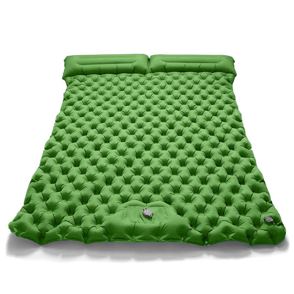 Self-Inflating Double Sleeping Pad 4" Extra-Thick Inflatable Mat With Built-In Pillow And Foot Pump—Perfect For 2 Persons, Ideal For Backpacking, Hiking, Camping, And Travel Green