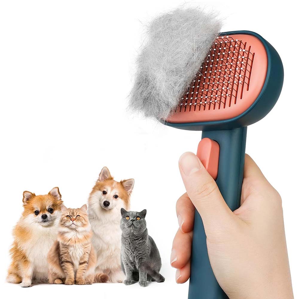 Cat Shedding Brush with Release Button Grooming Brush for Long & Short Haired Cats, Kittens, Rabbits Removes Loose Fur & Provides Gentle Massage Green