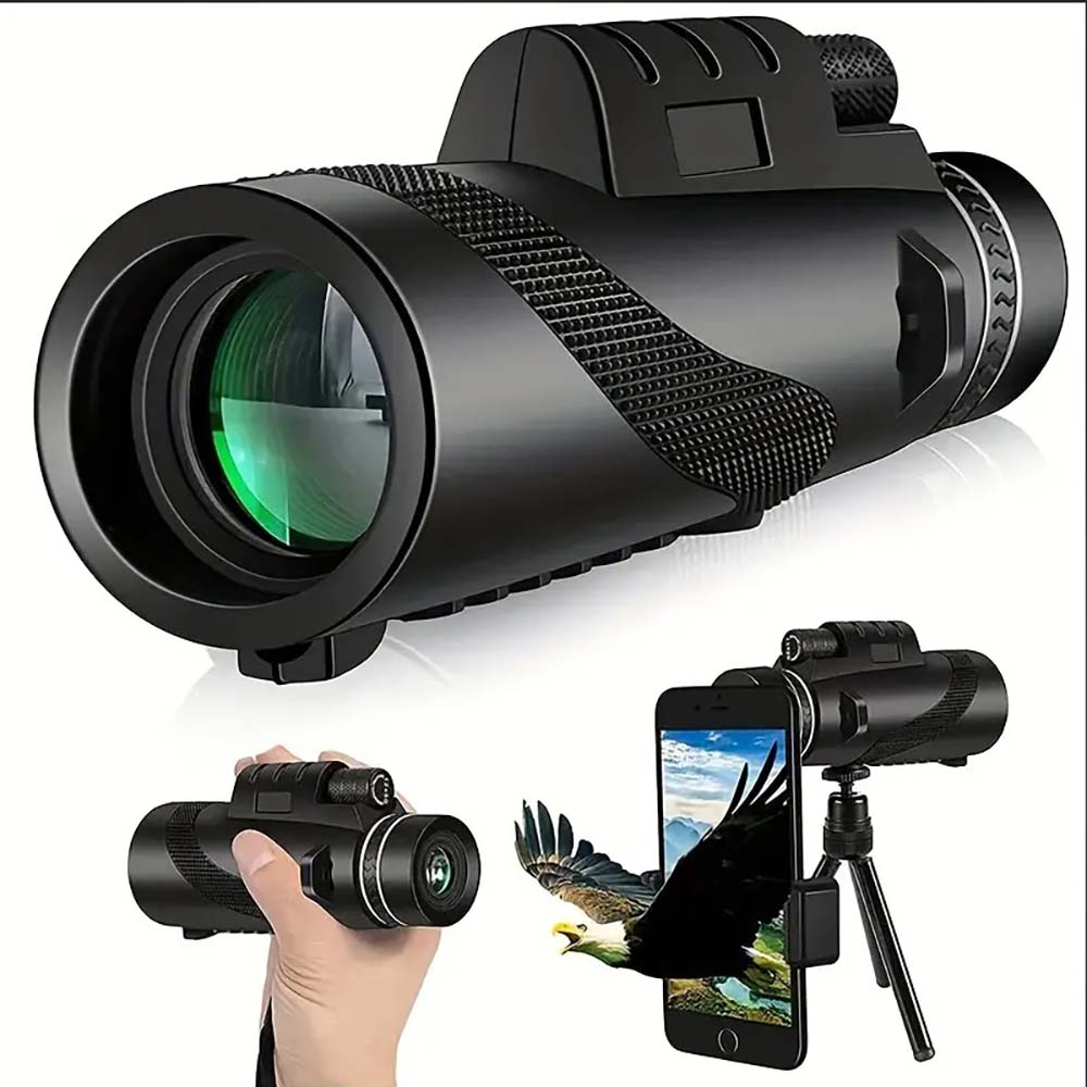 80x100 High-power HD Smartphone Monocular with Tripod & Adapter - Low Light Vision for Wildlife, Bird Watching, Hunting & Hiking Black