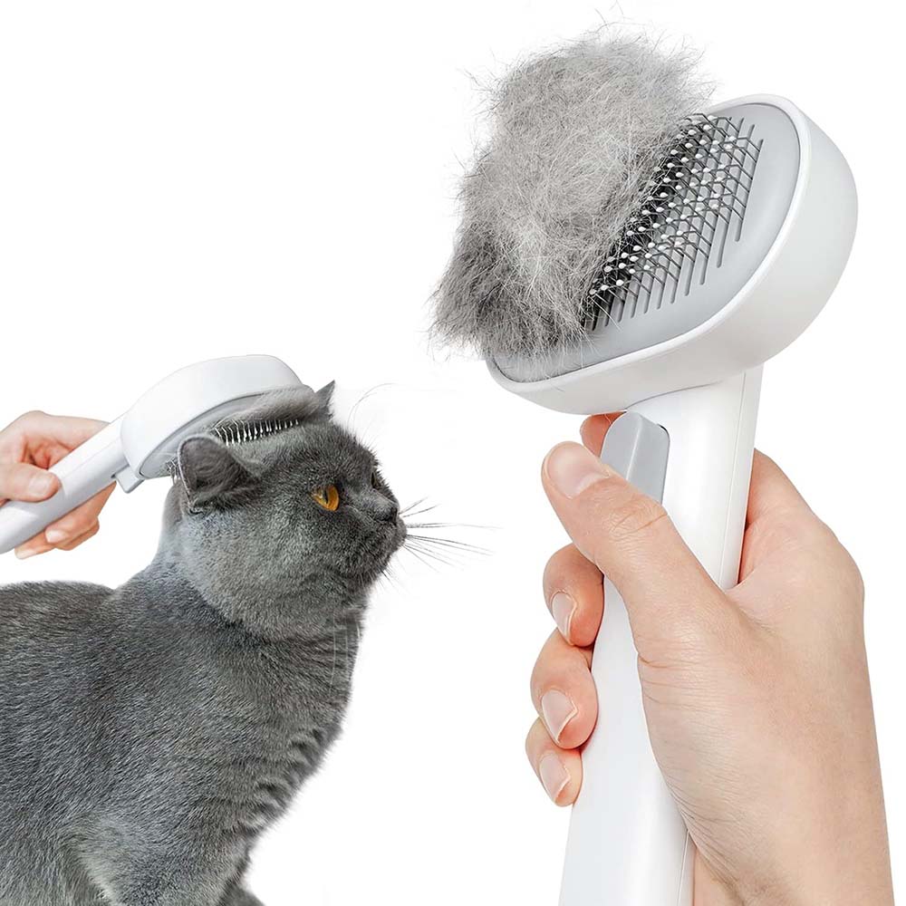 Cat Shedding Brush with Release Button Grooming Brush for Long & Short Haired Cats, Kittens, Rabbits Removes Loose Fur & Provides Gentle Massage White